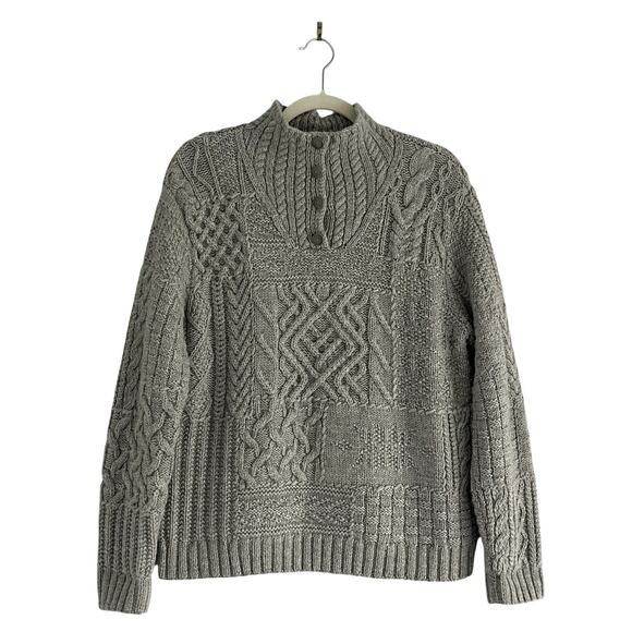 Ralph Lauren Hand Knit 100% Wool Fisherman Sweater Aran Knit Grey Petit Medium - Picture 2 of 11